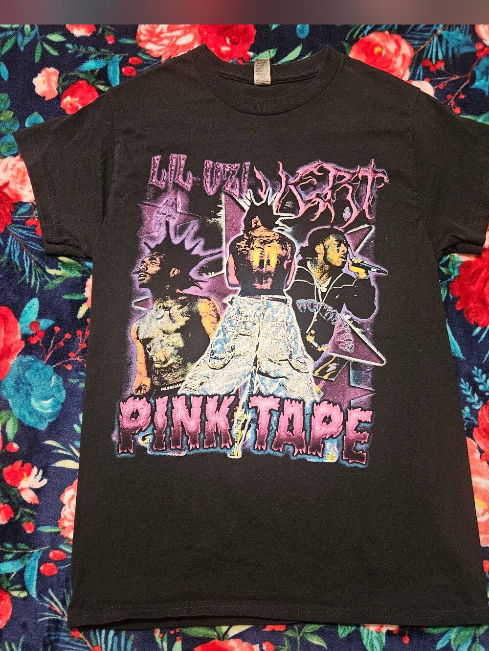 Mens Small Lil Uzi Vert Pink Tape Tour Graphic Short Sleeve T-Shirt